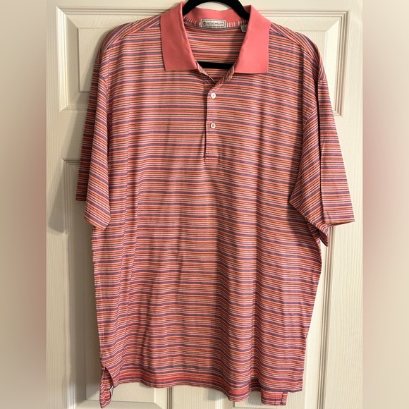 Peter Millar Mens Polo Striped Shirt Size Large 100% Cotton Preowned - Picture 2 of 9